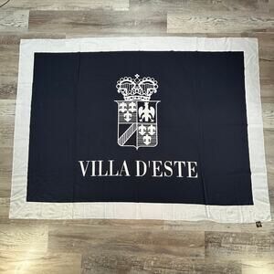 Villa d'Este Italian Crest Banner Cotton Wall Hanging Navy White 60x45